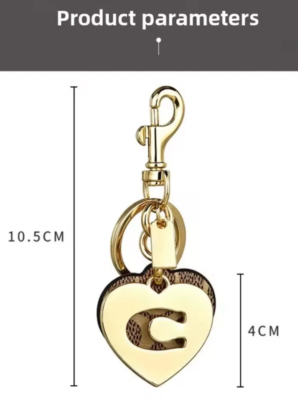 Coach Signature CC Monogram Logo Double Heart Bag Charm Keychain
